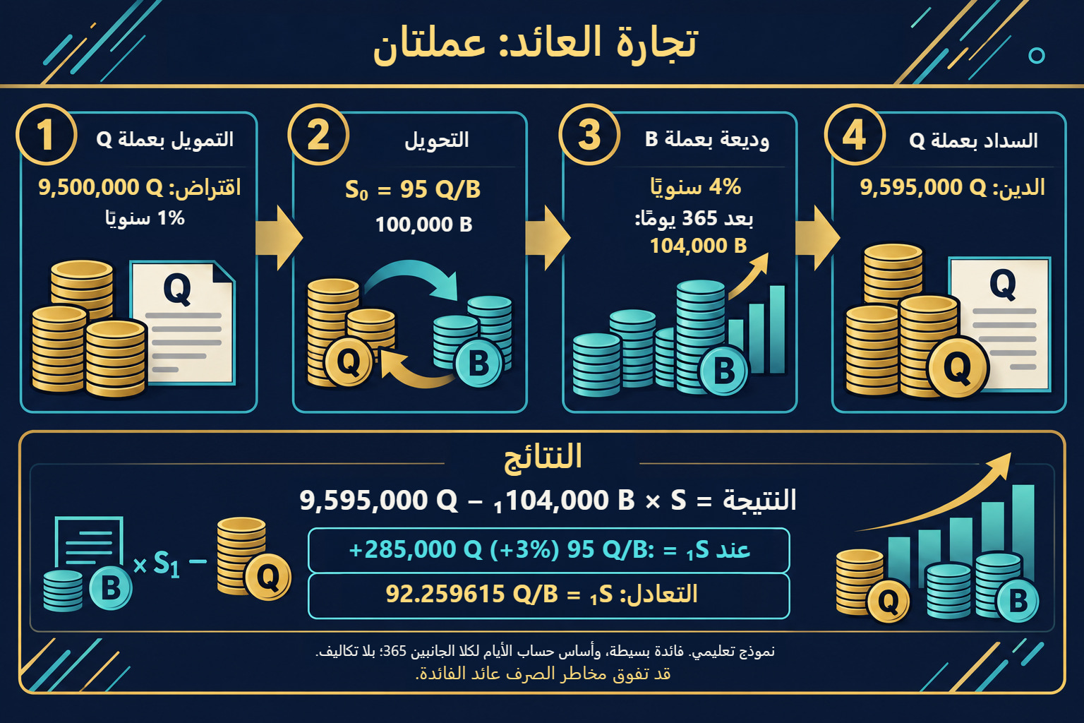 صفقة عائد بعملتي B وQ: التدفقات النقدية والتعادل