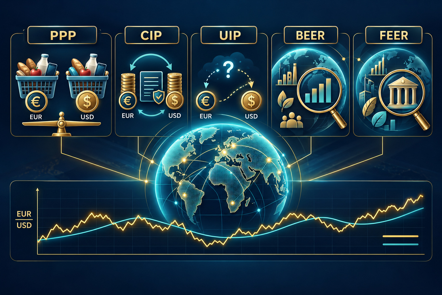 نماذج تقييم العملات: PPP وCIP وUIP وBEER وFEER