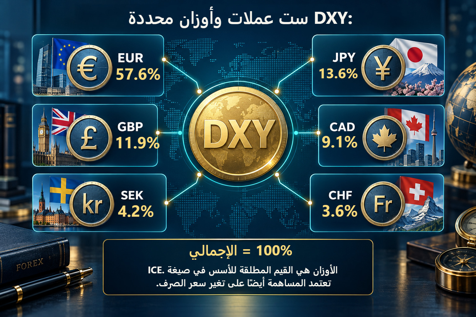 DXY: ست عملات وأوزان ICE