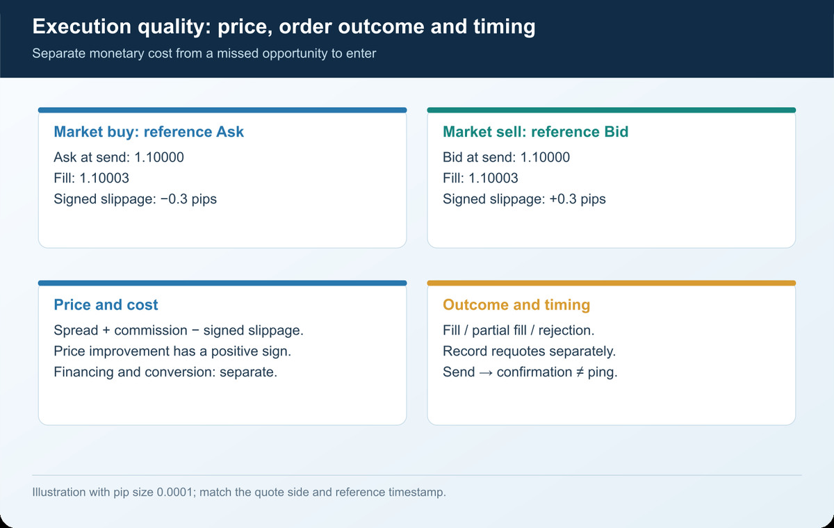 Componentes de la calidad de ejecución en Forex – slippage, fill rate, tiempo de ejecución y ampliación del spread como costes reales de trading