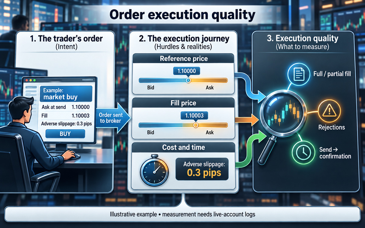 Calidad de ejecución en Forex – slippage, requotes, fill rate y mejor ejecución en la práctica de un trader minorista