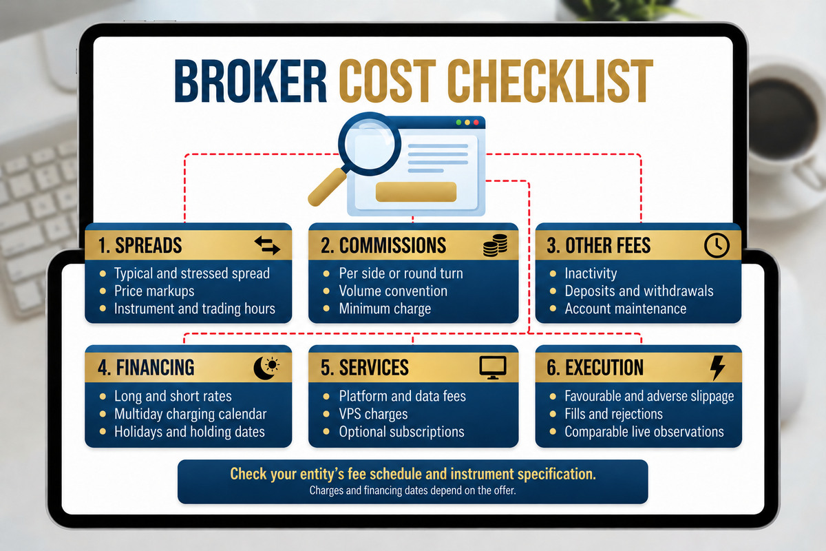 Eine Checkliste versteckter Kosten bei Forex-Brokern – der Kostenposten, das Quelldokument und die typische Größenordnung