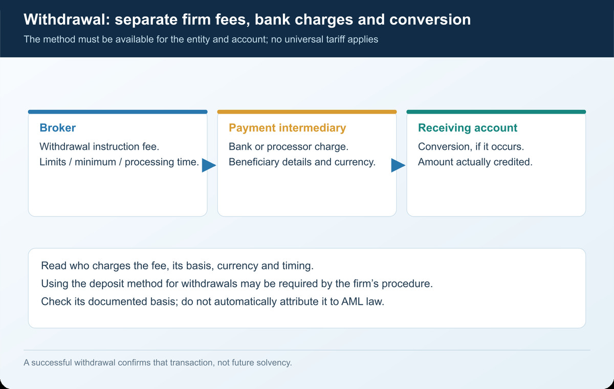 Ein Vergleich der Auszahlungsmethoden von einem Brokerkonto – Kosten und Bearbeitungszeit einer SEPA-Überweisung, einer Karte, eines E-Wallets und von Kryptowährungen