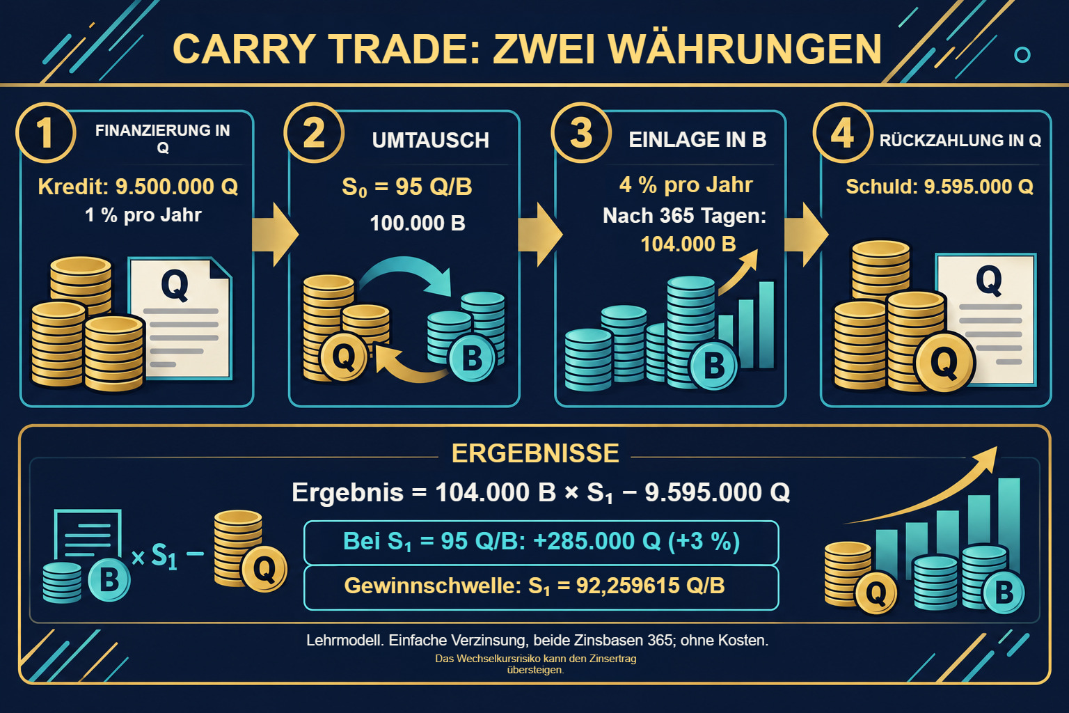 Carry Trade in B und Q: Zahlungsströme und Gewinnschwelle
