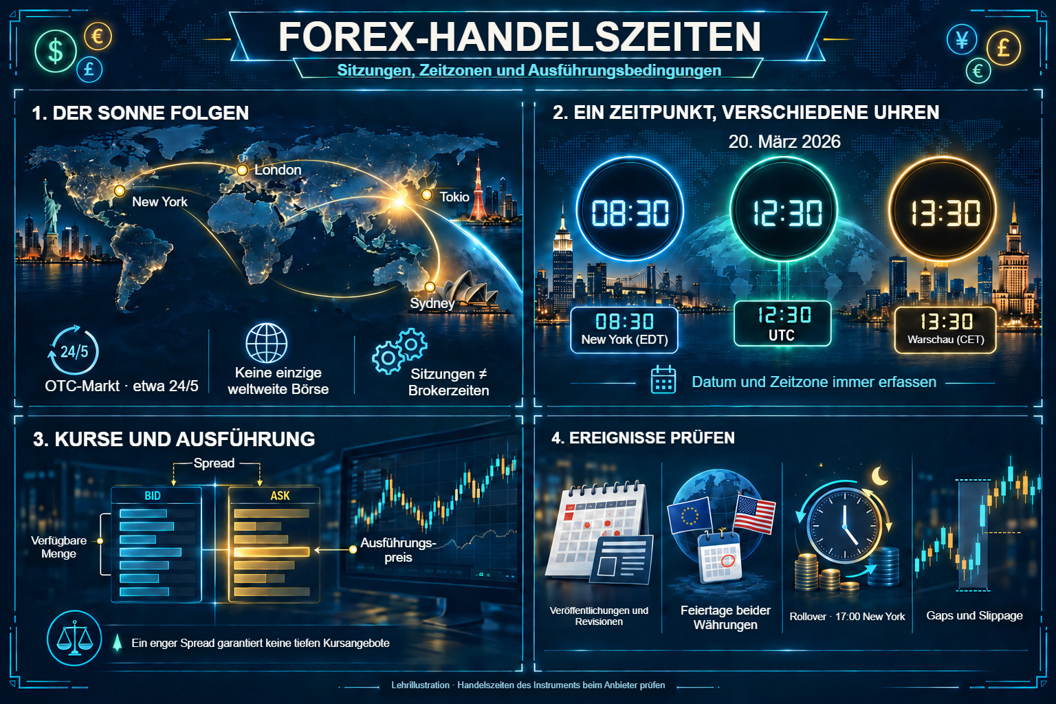 Forex-Handelszeiten: Finanzzentren, Uhren, Kurse und Ausführung