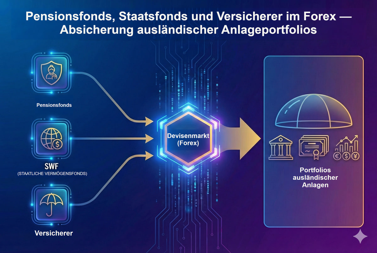 Real Money: Pensionsfonds, Staatsfonds und Portfolioabsicherung. Portfolioabsicherung hängt von Mandat und angestrebter Sicherungsquote ab; nicht jede Institution sichert ihr gesamtes Engagement ab.