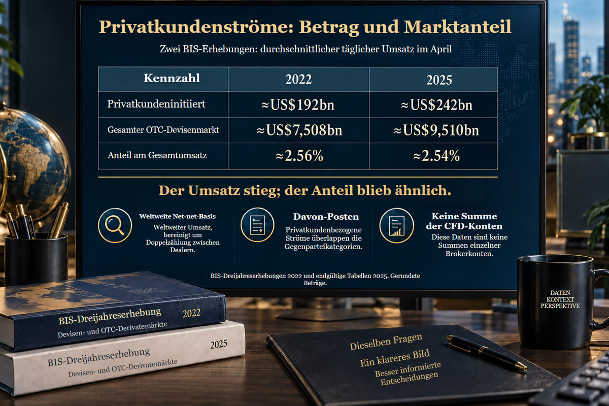 BIS: weltweiter OTC-Umsatz und die überlappende Kategorie der privatkundenbezogenen Ströme. BIS: durchschnittlicher täglicher OTC-Umsatz im April, weltweite Net-net-Basis. Privatkundenbezogene Ströme sind ein überlappender Davon-Posten, keine zusätzliche Kategorie für die Gesamtsumme.