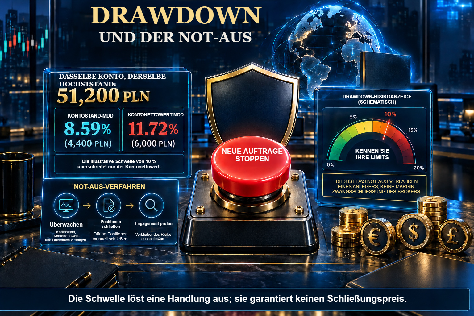 Drawdown: MDD des Kontostands 8,59 % und MDD des Kontonettowerts 11,72 %, jeweils vom Höchststand von 51.200 PLN.