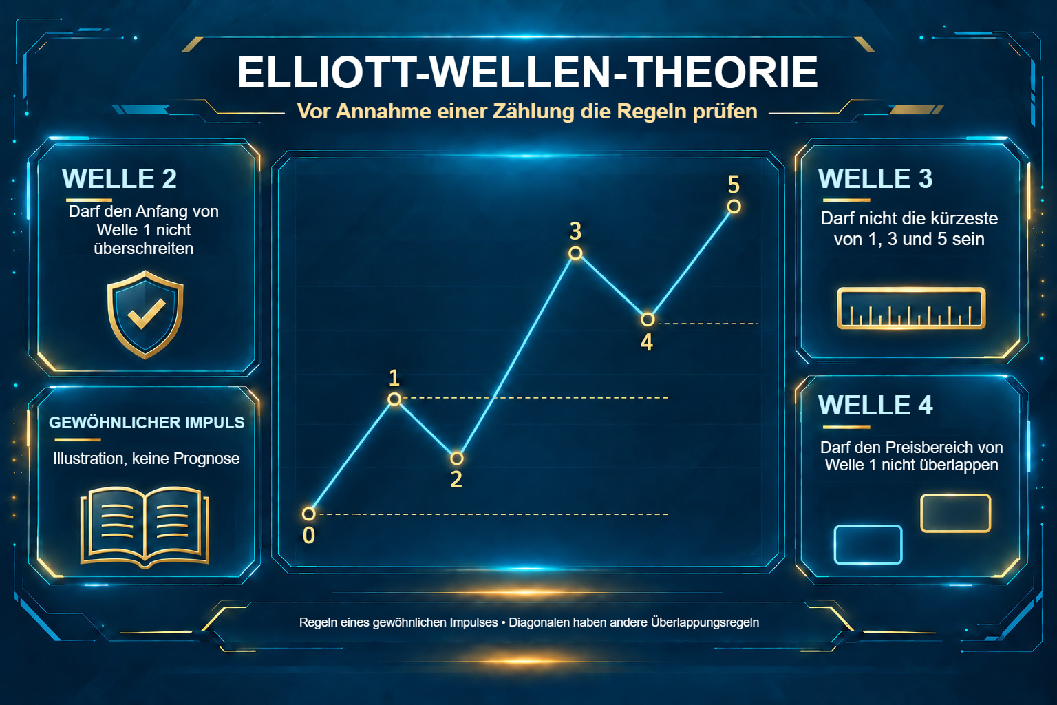 Elliott-Regeln des gewöhnlichen Impulses für Wellen 2, 3 und 4