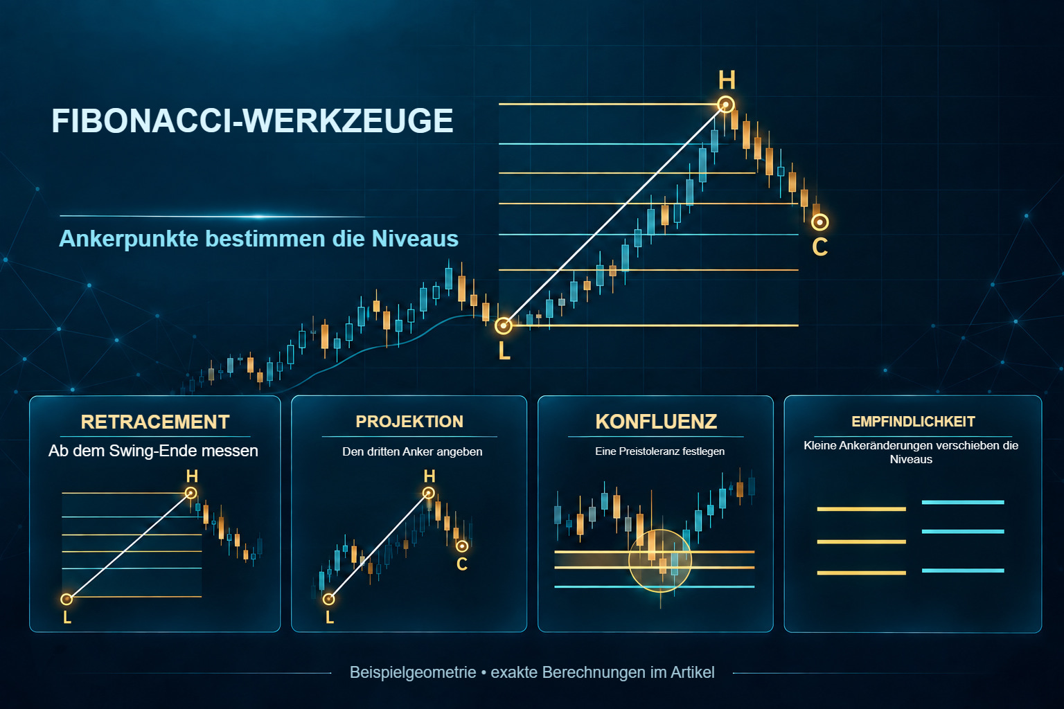 Fibonacci: Retracement, Projektion, Konfluenz und Ankerempfindlichkeit