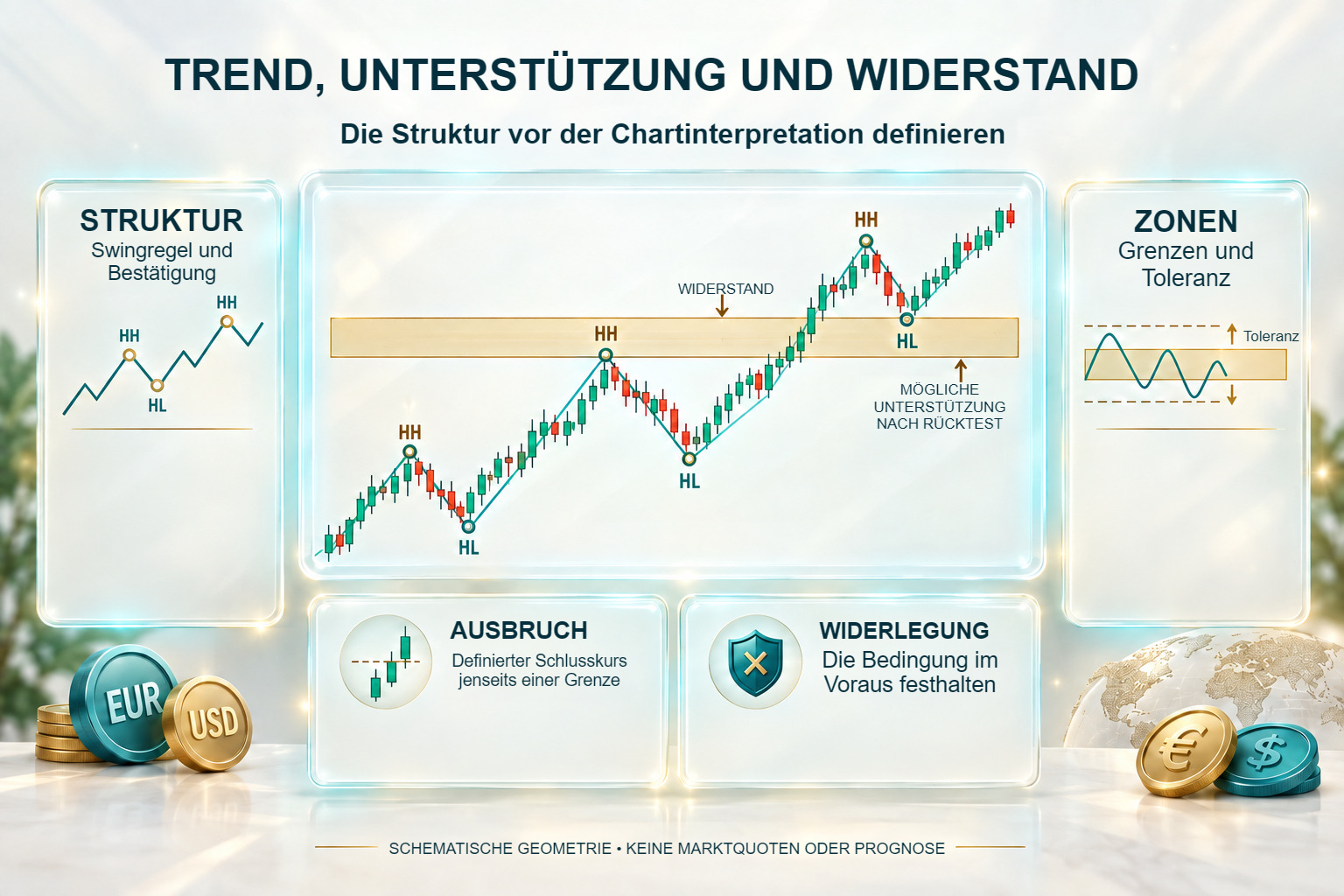 Trend, Unterstützung, Widerstand und Rollenwechsel einer Zone nach dem Ausbruch
