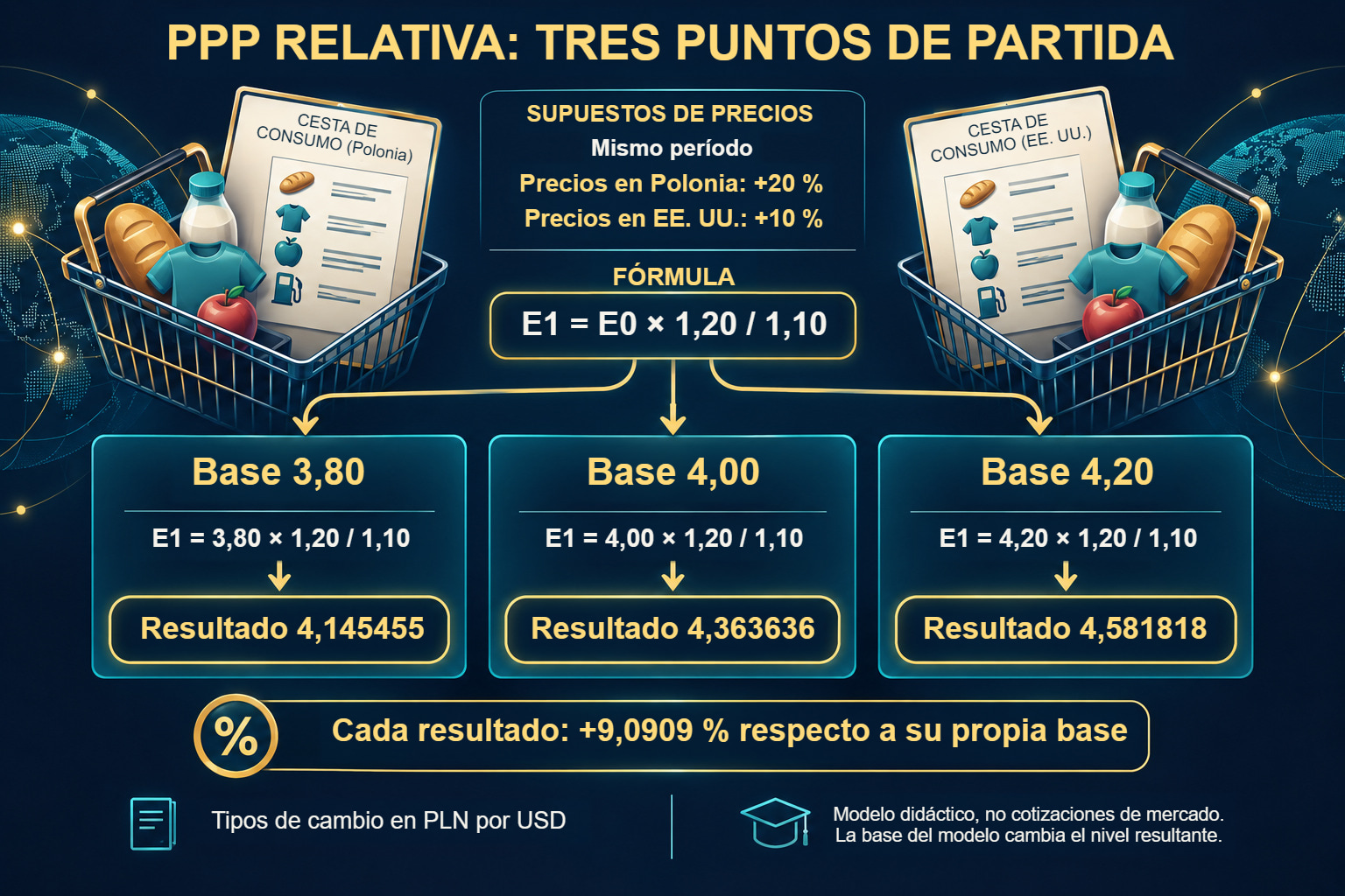 PPP relativa: tres tipos iniciales y supuestos comunes de precios
