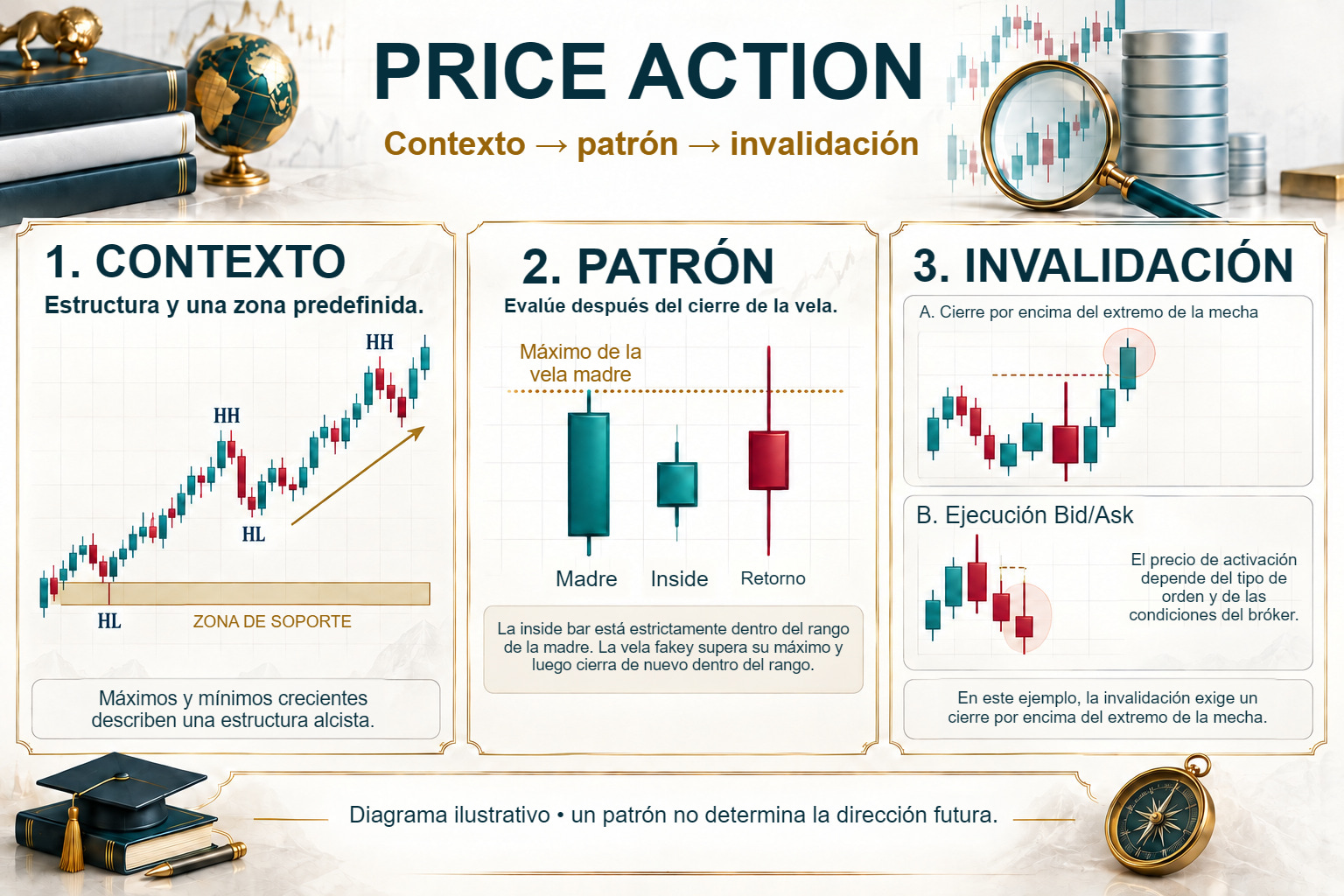 Price action: contexto, patrón e invalidación