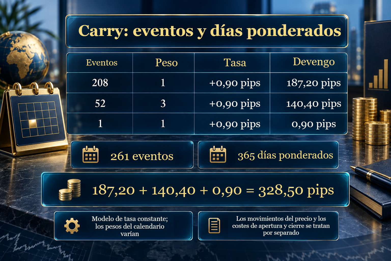 Carry: eventos de ajuste y días de financiación ponderados