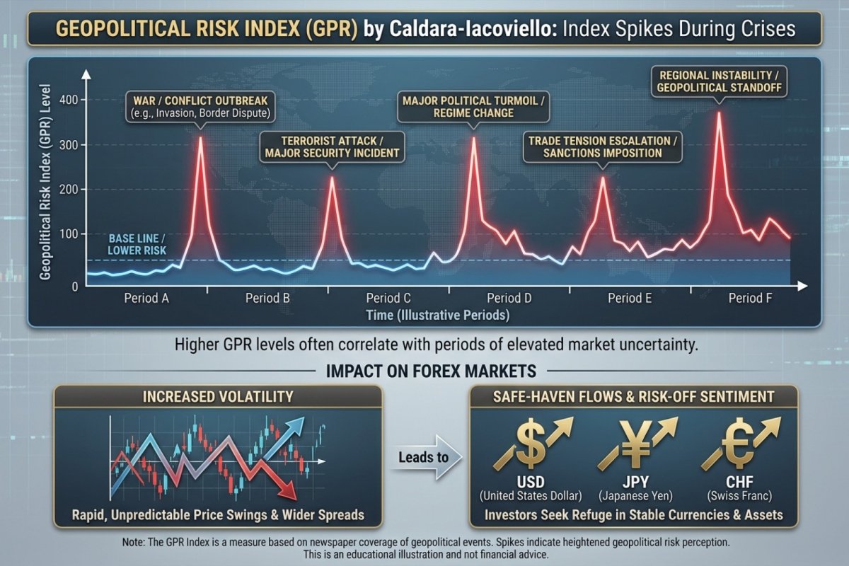 Geopolitical Risk Index (GPR) von Caldara-Iacoviello – Indexspitzen während geopolitischer Krisen