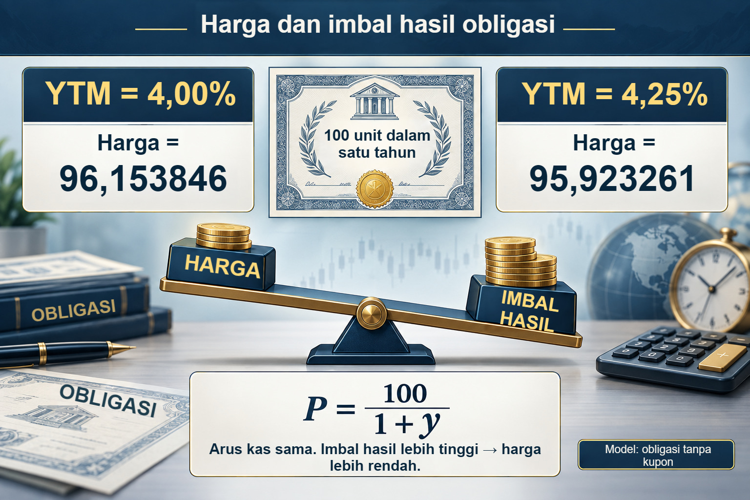 Obligasi tanpa kupon: arus kas yang sama pada imbal hasil berbeda