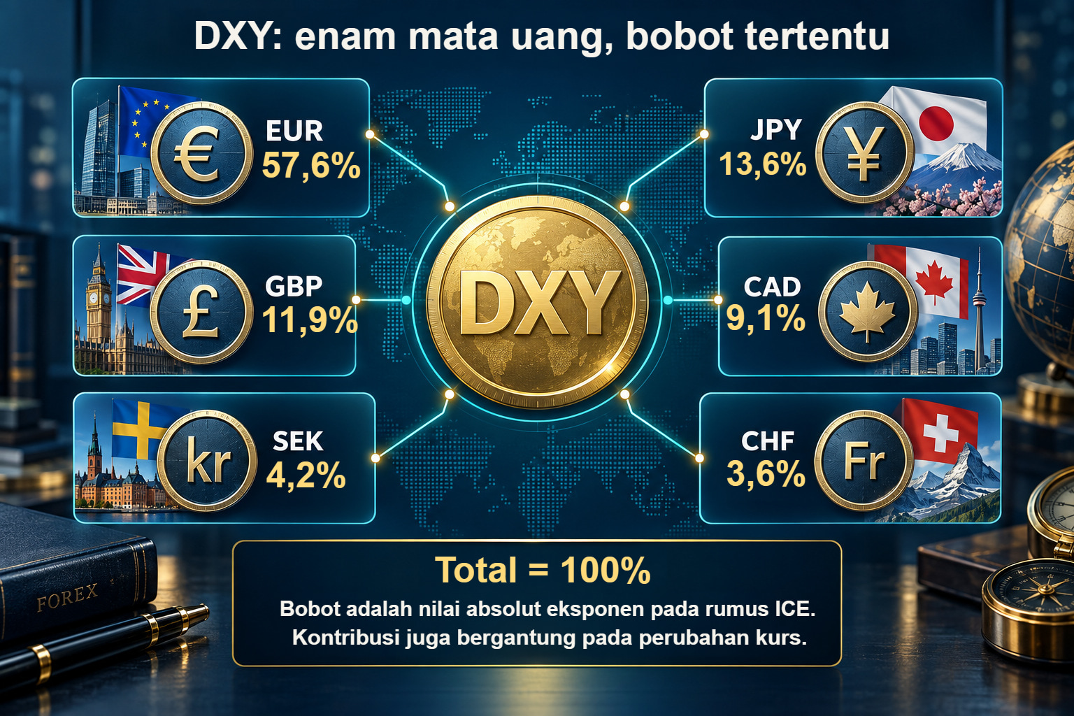 DXY: enam mata uang dan bobot ICE