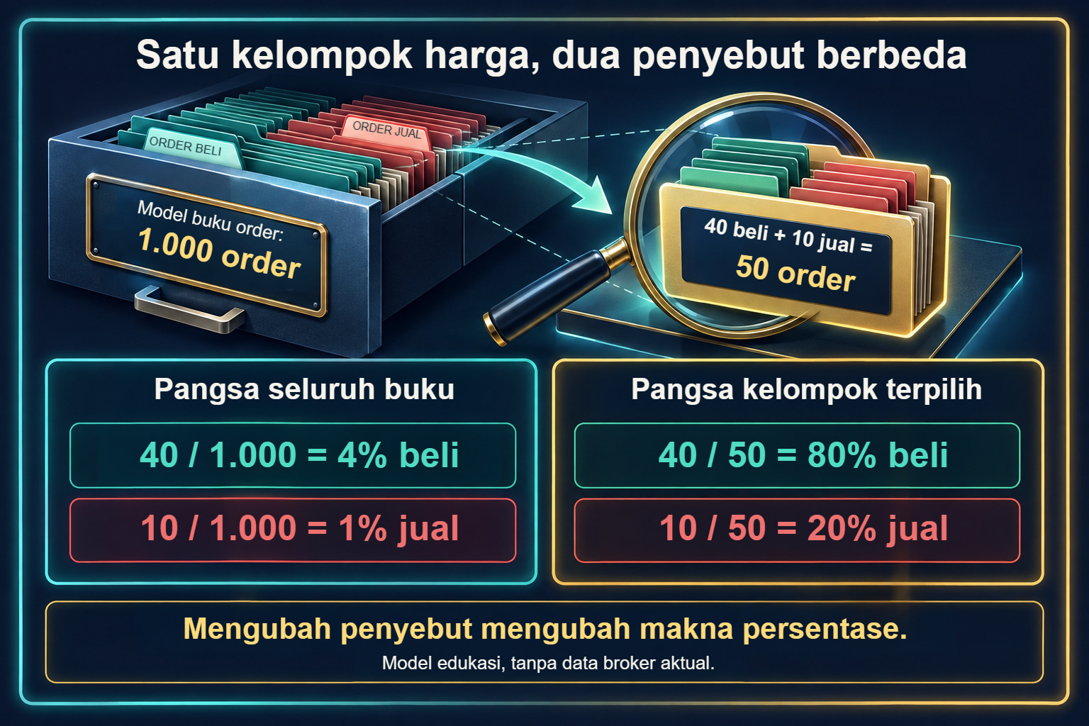 Buku pesanan: persentase seluruh sampel dan satu kelompok harga