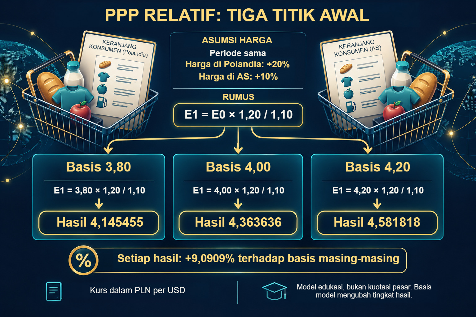 PPP relatif: tiga kurs awal dan asumsi harga bersama