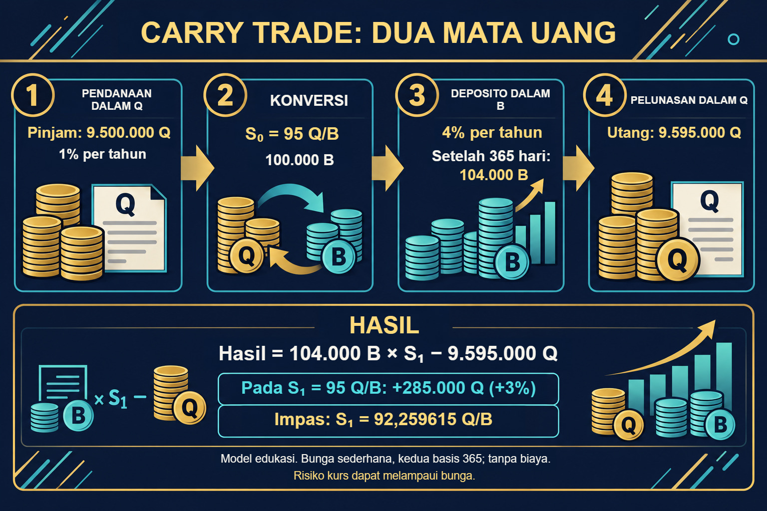 Carry trade dalam B dan Q: arus kas dan impas