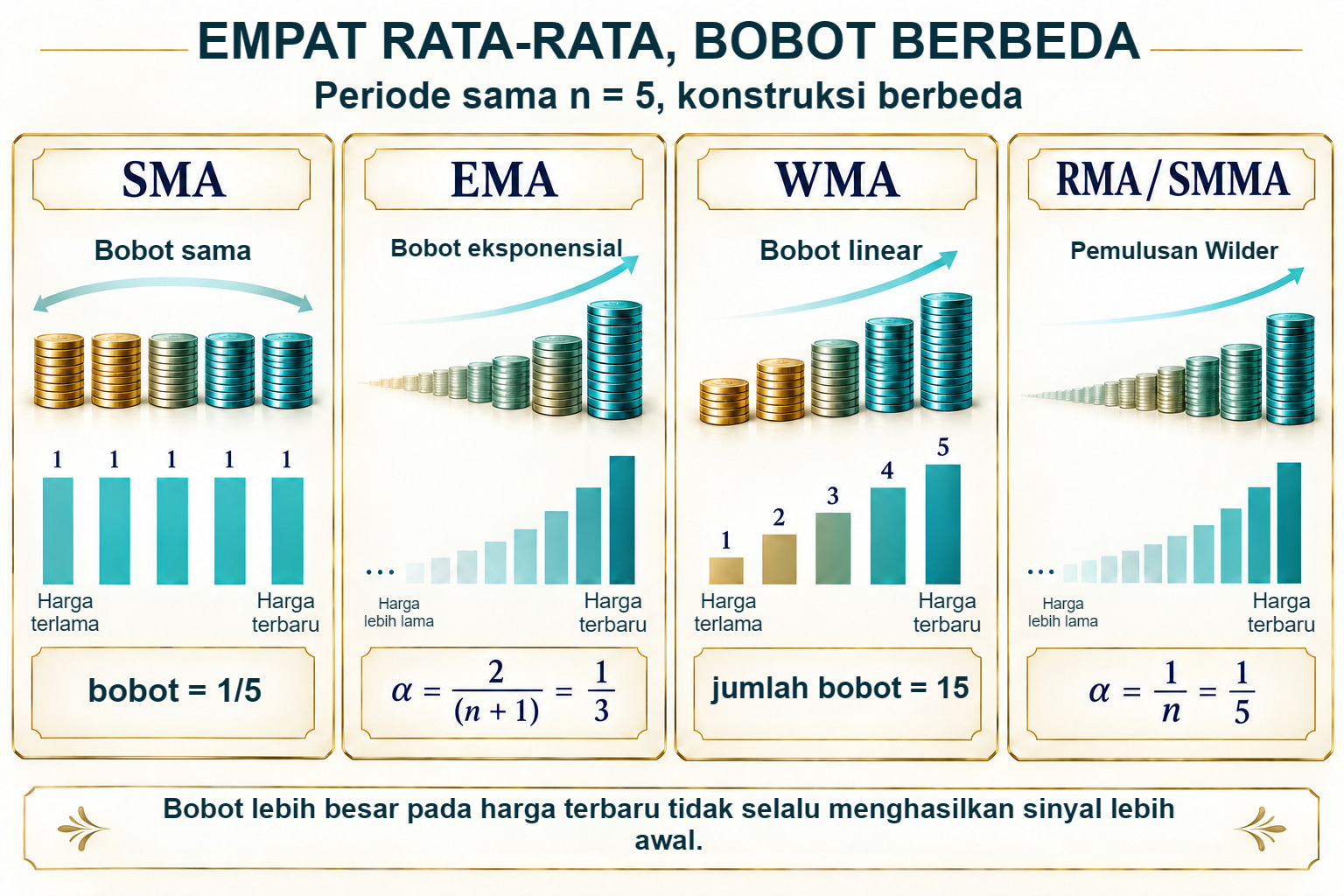 Empat rata-rata: bobot berbeda pada harga yang sama