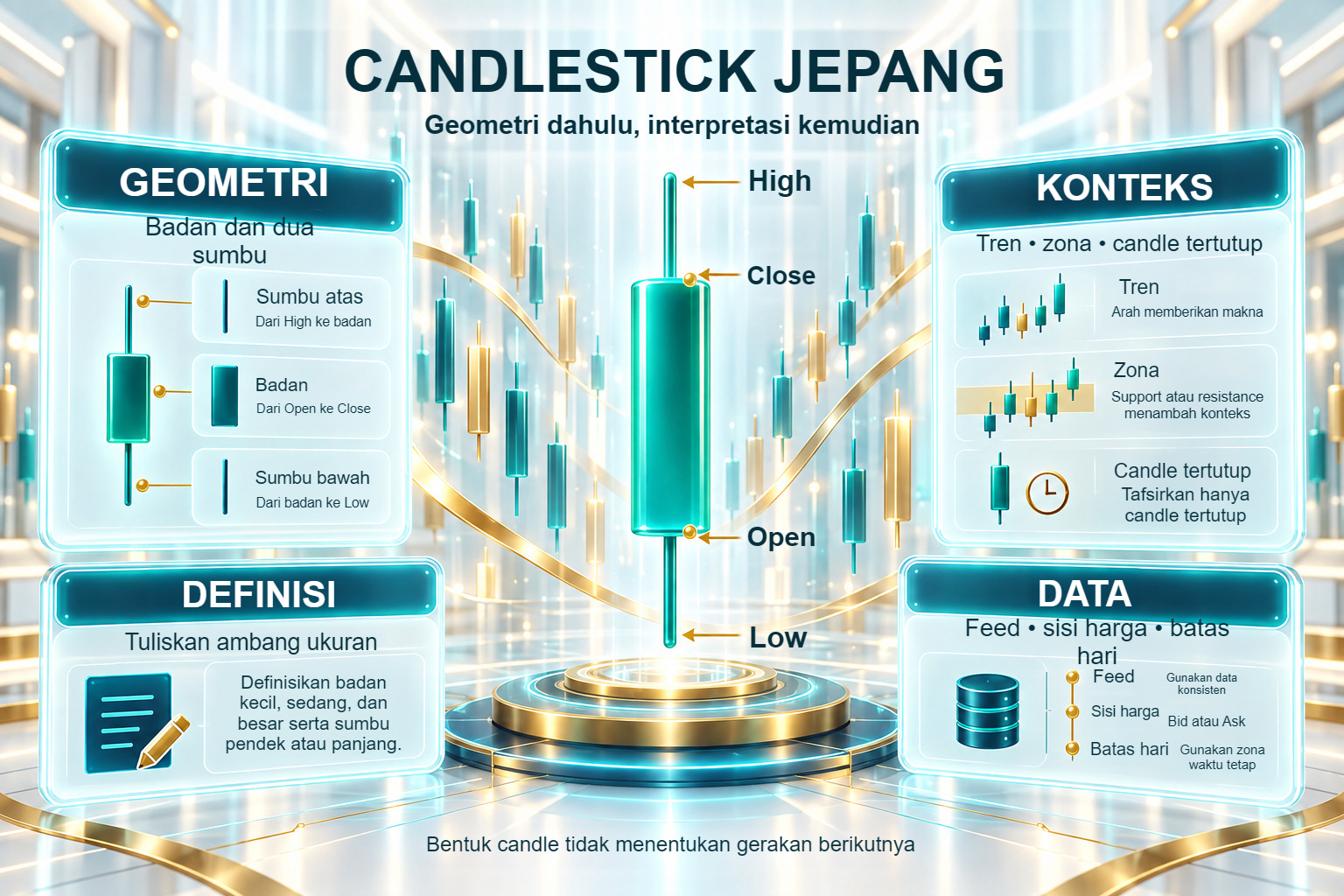 Candlestick Jepang: geometri, konteks, definisi, dan data
