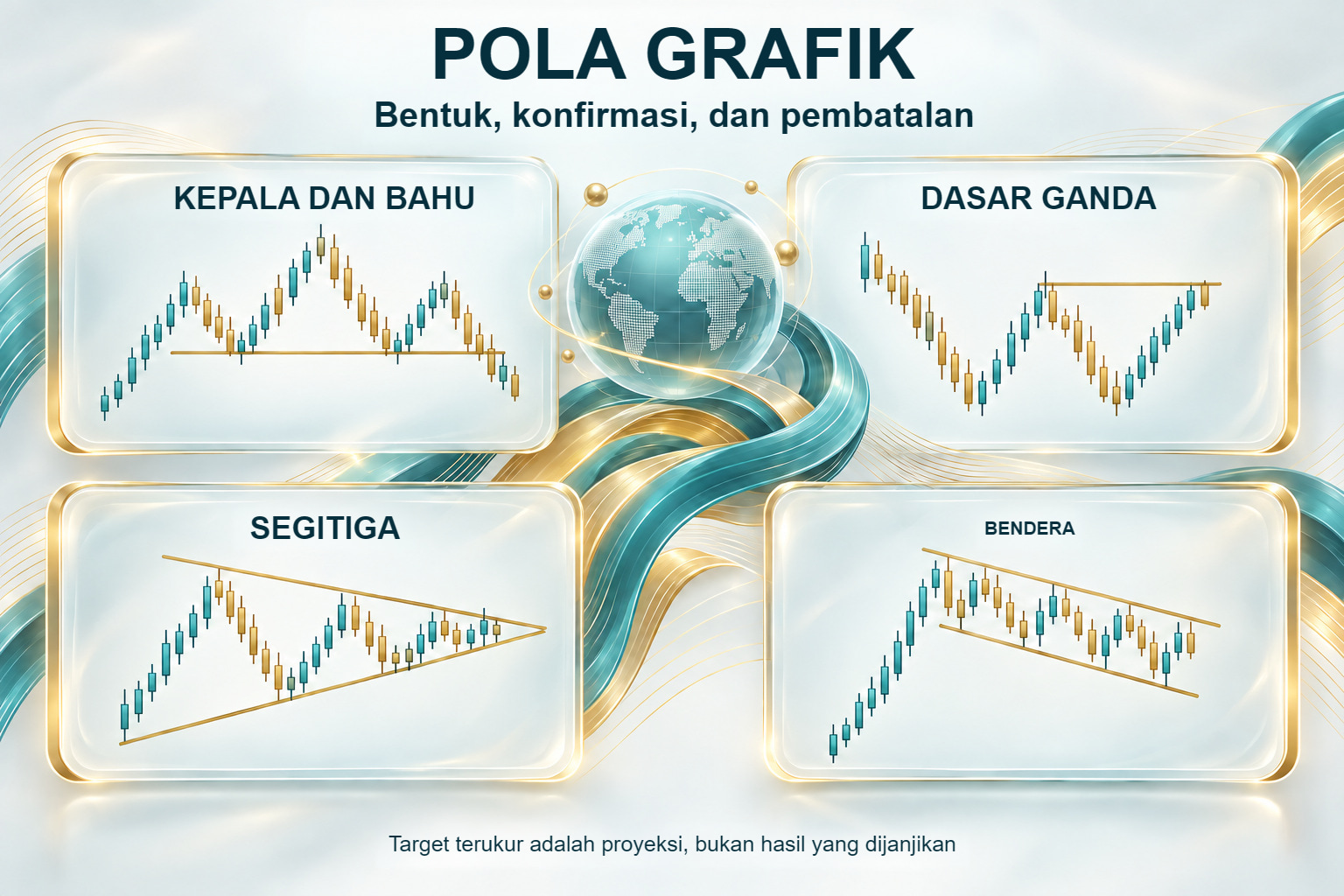 Pola grafik: kepala dan bahu, dasar ganda, segitiga, dan bendera