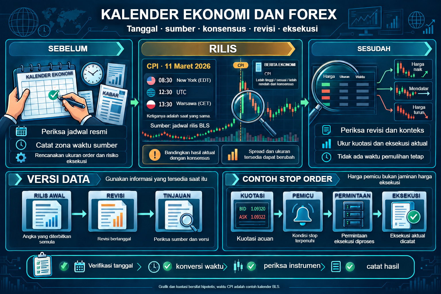 Kalender ekonomi: tanggal, zona waktu, revisi data, dan eksekusi stop order