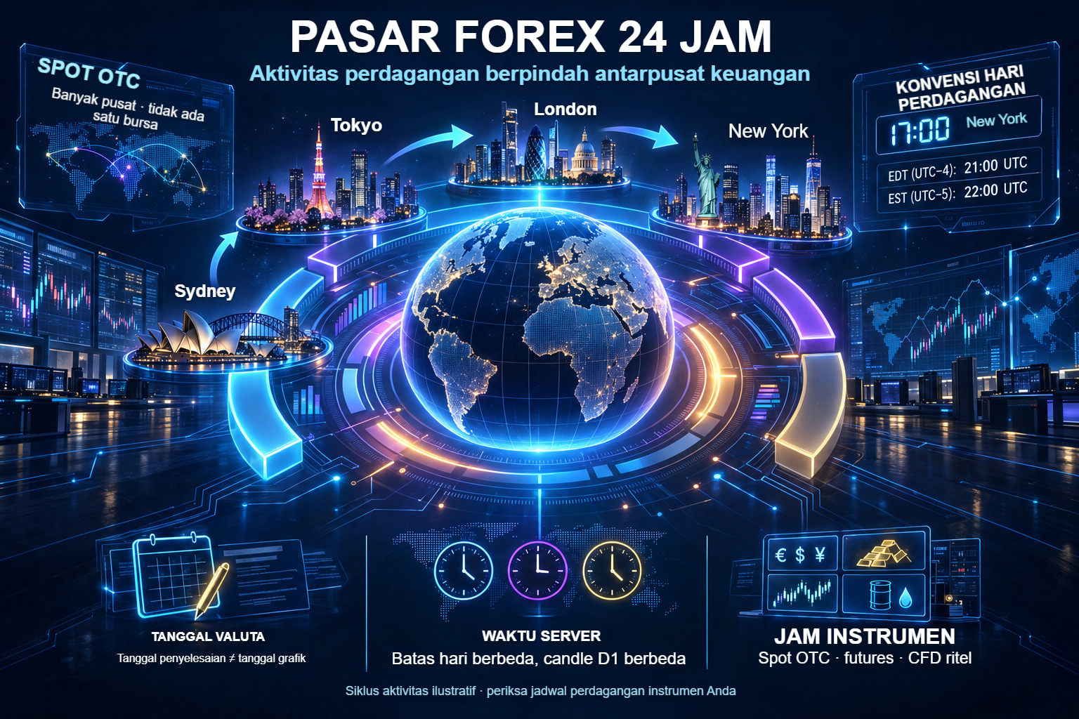 Pasar OTC: pusat keuangan, akhir hari New York, tanggal valuta, dan waktu server