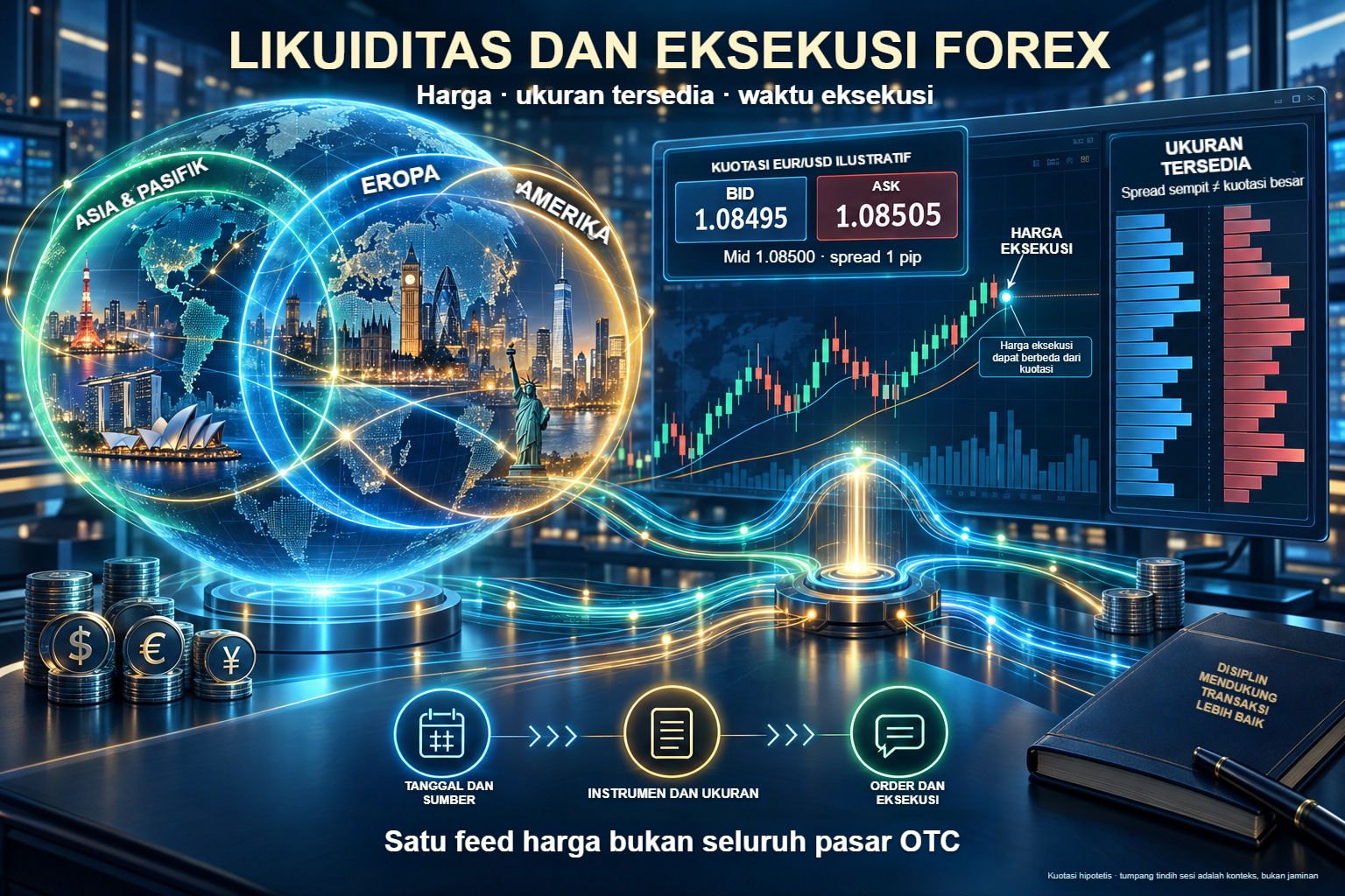 Likuiditas Forex: spread, ukuran tersedia, dan harga eksekusi