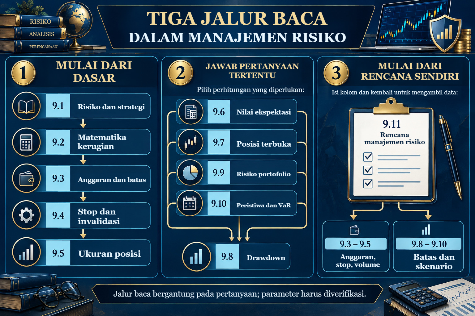 Tiga jalur melalui sebelas pelajaran: mulai dari dasar, dari pertanyaan tertentu, atau dari rencana Anda sendiri.