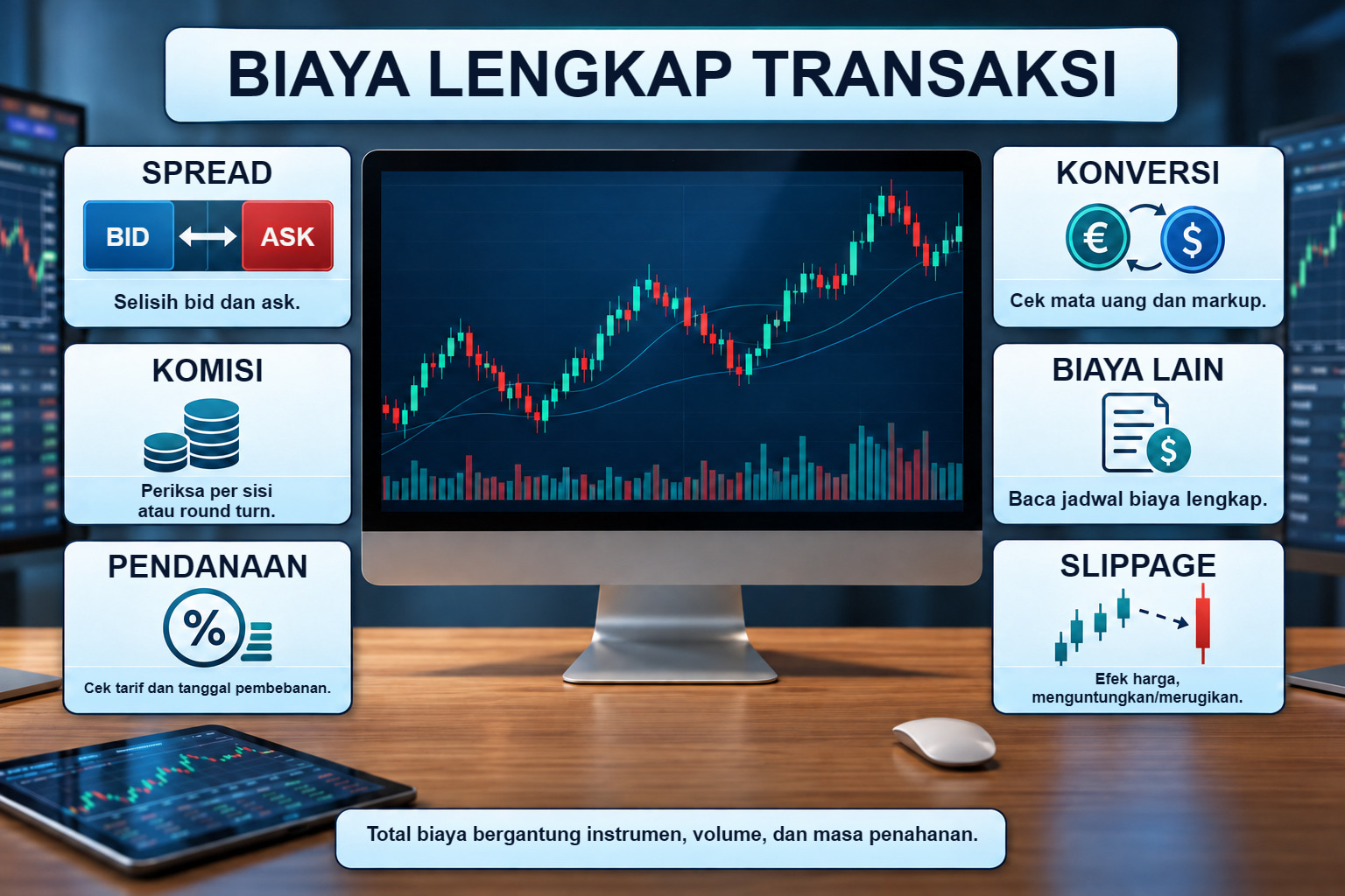 Biaya trading Forex: spread, komisi, pendanaan dan biaya tambahan di luar harga utama yang diiklankan.