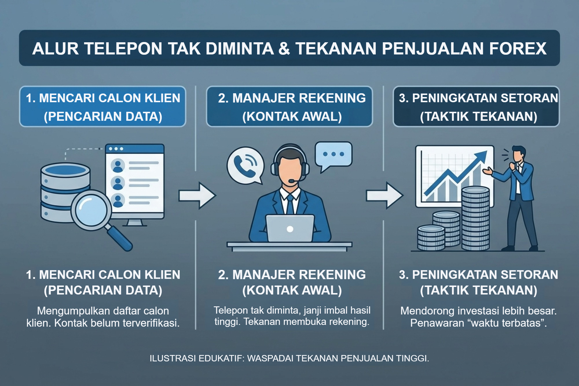 Kontak tak diminta, tekanan penjualan, dan permintaan menambah setoran