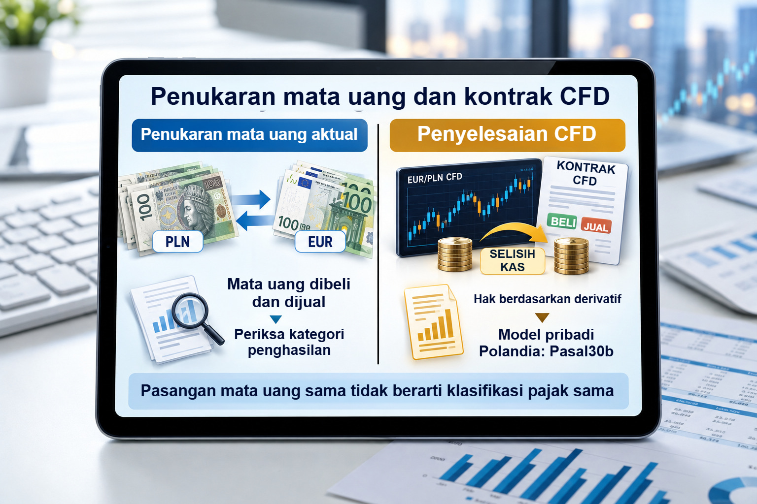 Penukaran mata uang aktual dibandingkan dengan penyelesaian tunai CFD atas pasangan mata uang yang sama.