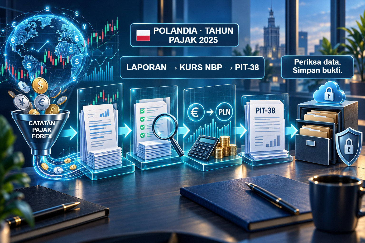 Polandia: catatan broker terperiksa dan konversi NBP untuk SPT PIT-38 2025