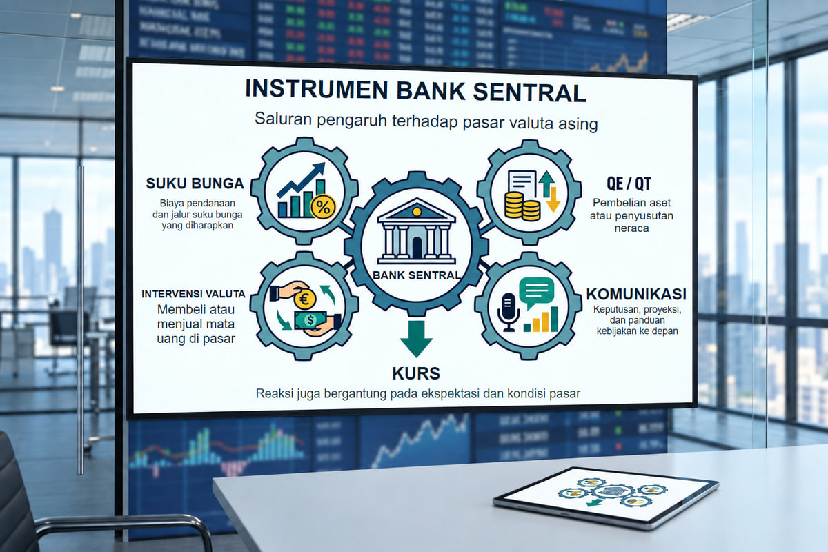 Instrumen bank sentral dan respons kurs yang bersyarat. Arah respons kurs juga bergantung pada ekspektasi sebelumnya dan kondisi pasar.