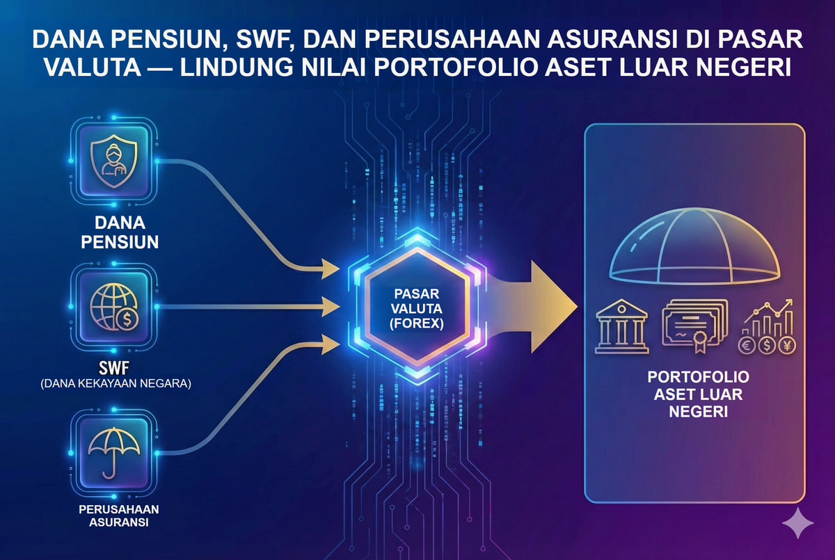 Modal jangka panjang: dana pensiun dan dana kekayaan negara serta hedging portofolio. Hedge bergantung pada mandat dan target rasio; tidak setiap lembaga melindungi seluruh eksposurnya.