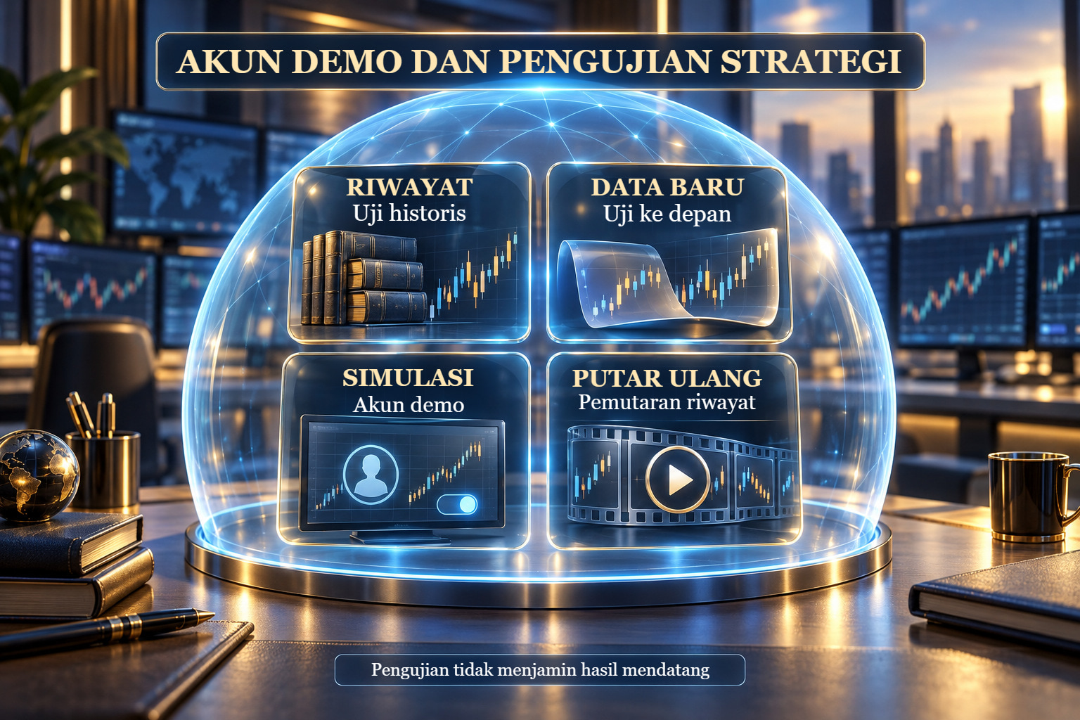 Adegan edukatif ilustratif tentang pengujian strategi.
