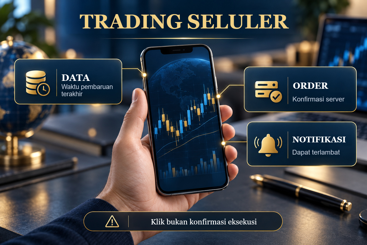 Adegan edukatif ilustratif tentang trading seluler.