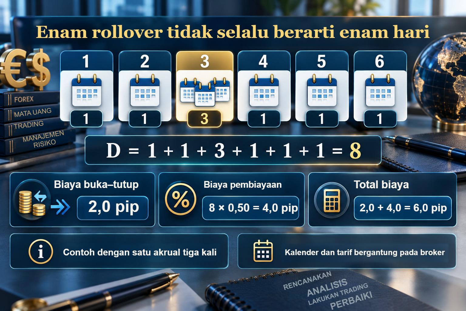 Enam peristiwa akrual, delapan hari tertimbang