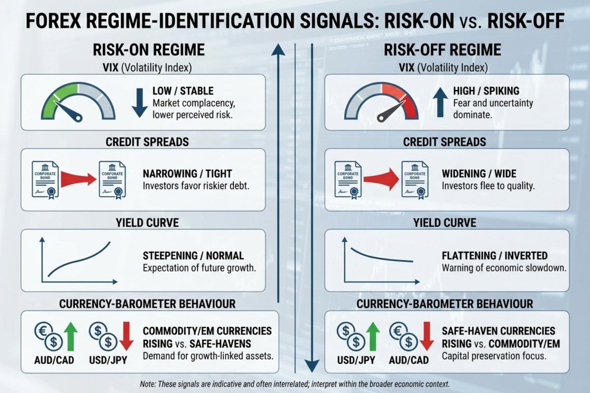 Señales para identificar el régimen risk-on y risk-off – VIX, spreads de crédito, la curva de rendimientos y el comportamiento de las divisas barómetro