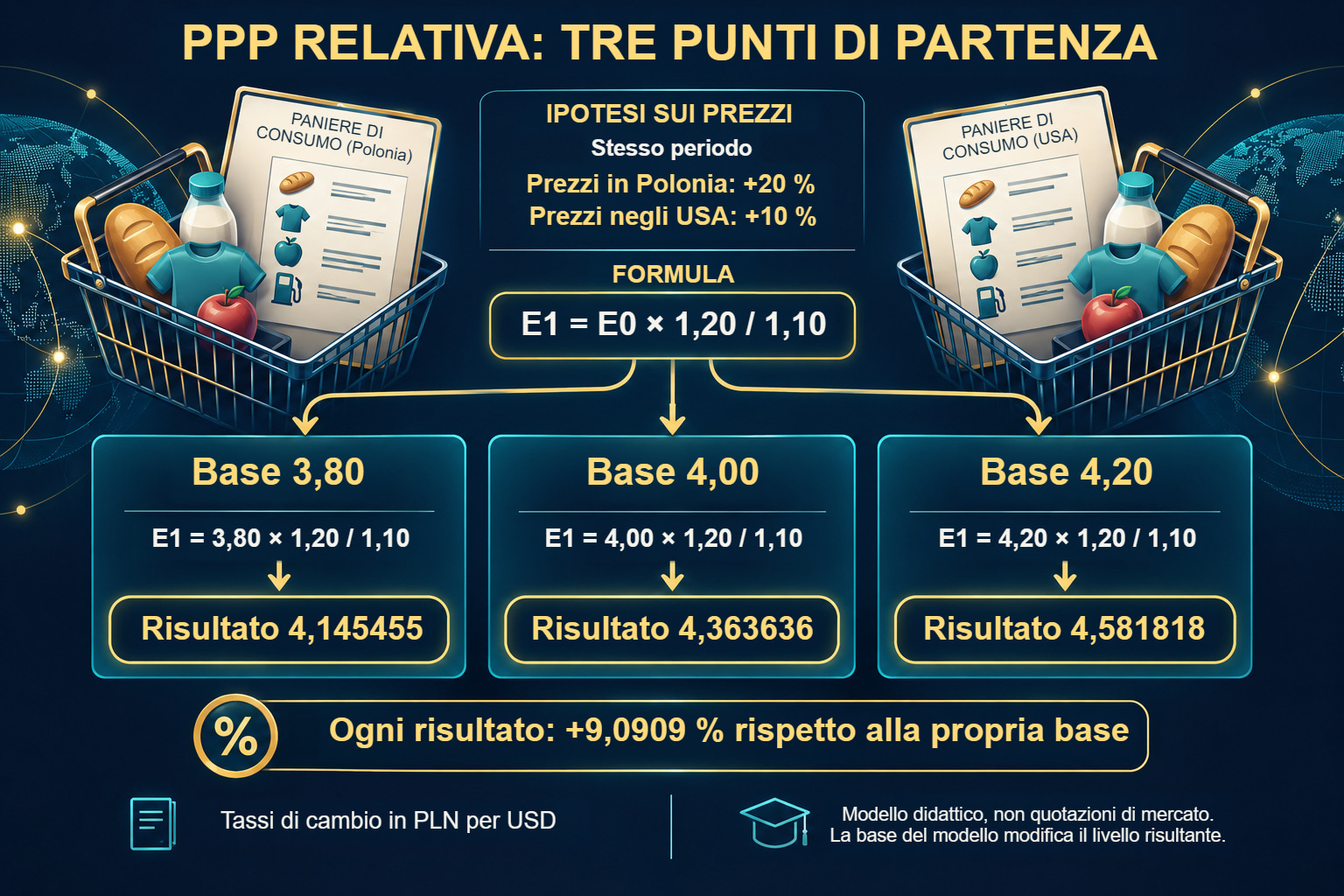 PPP relativa: tre cambi iniziali e ipotesi comuni sui prezzi