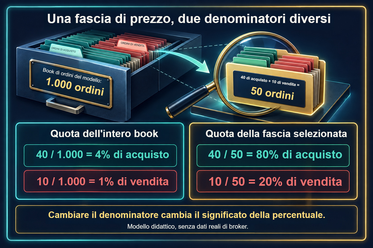 Book degli ordini: percentuali dell'intero campione e di un singolo intervallo