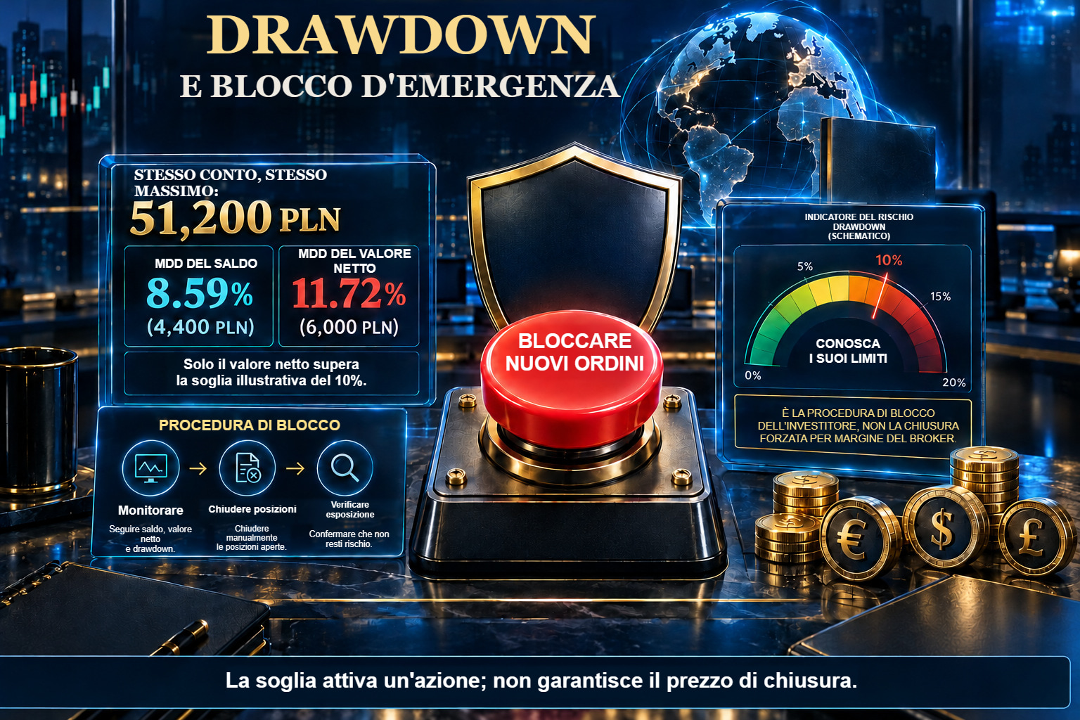 Drawdown: MDD del saldo 8,59% e del valore netto 11,72%, da un massimo di 51.200 PLN.