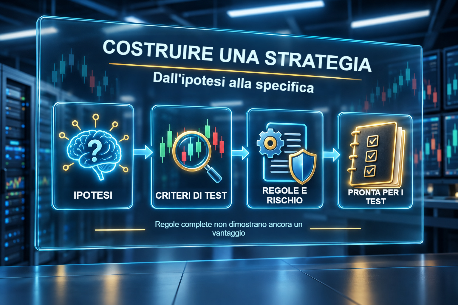 Processo dall'ipotesi e dai criteri di test, attraverso regole e rischio, a una specifica