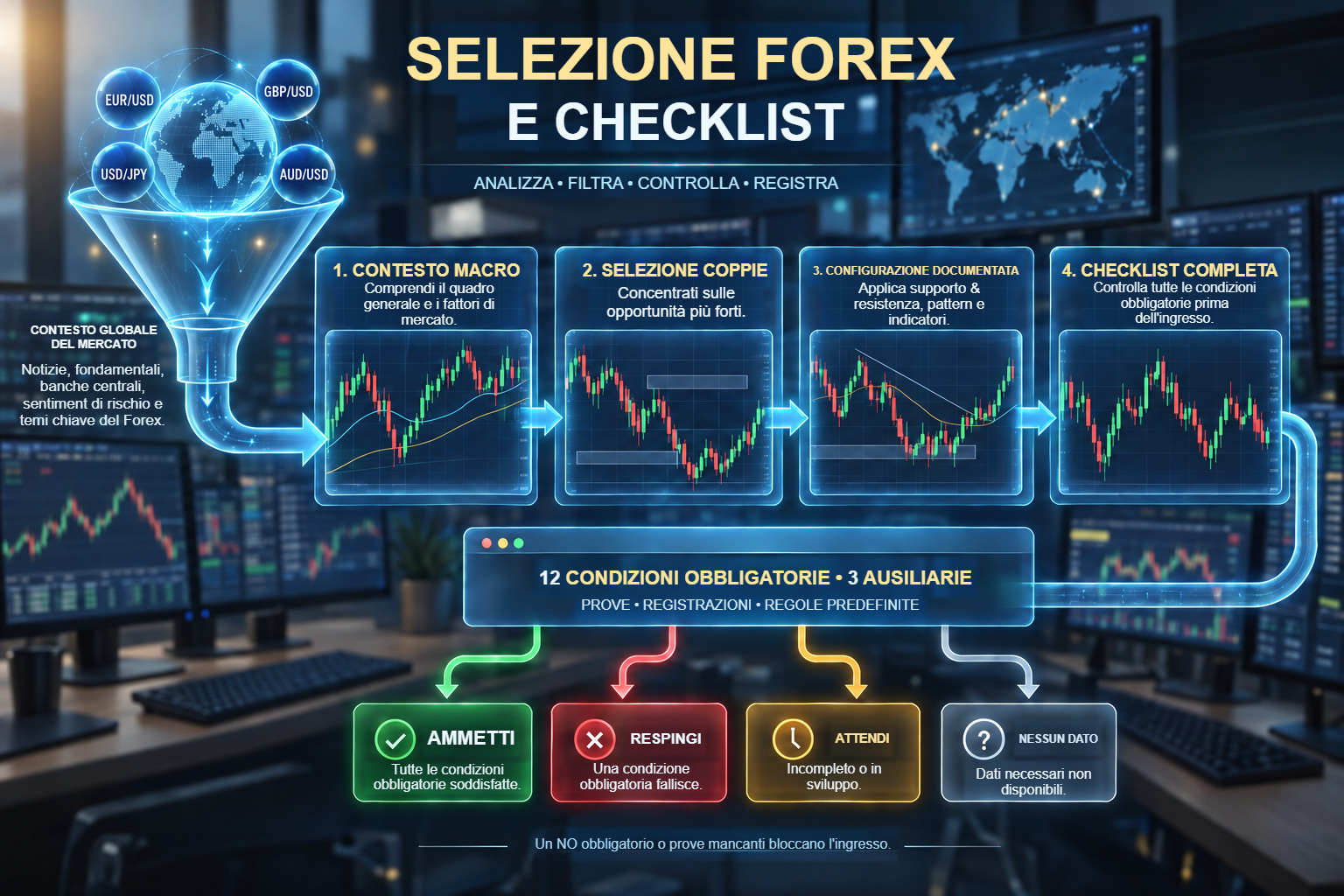 Selezione dal contesto macro attraverso coppia e configurazione fino a quattro decisioni della checklist