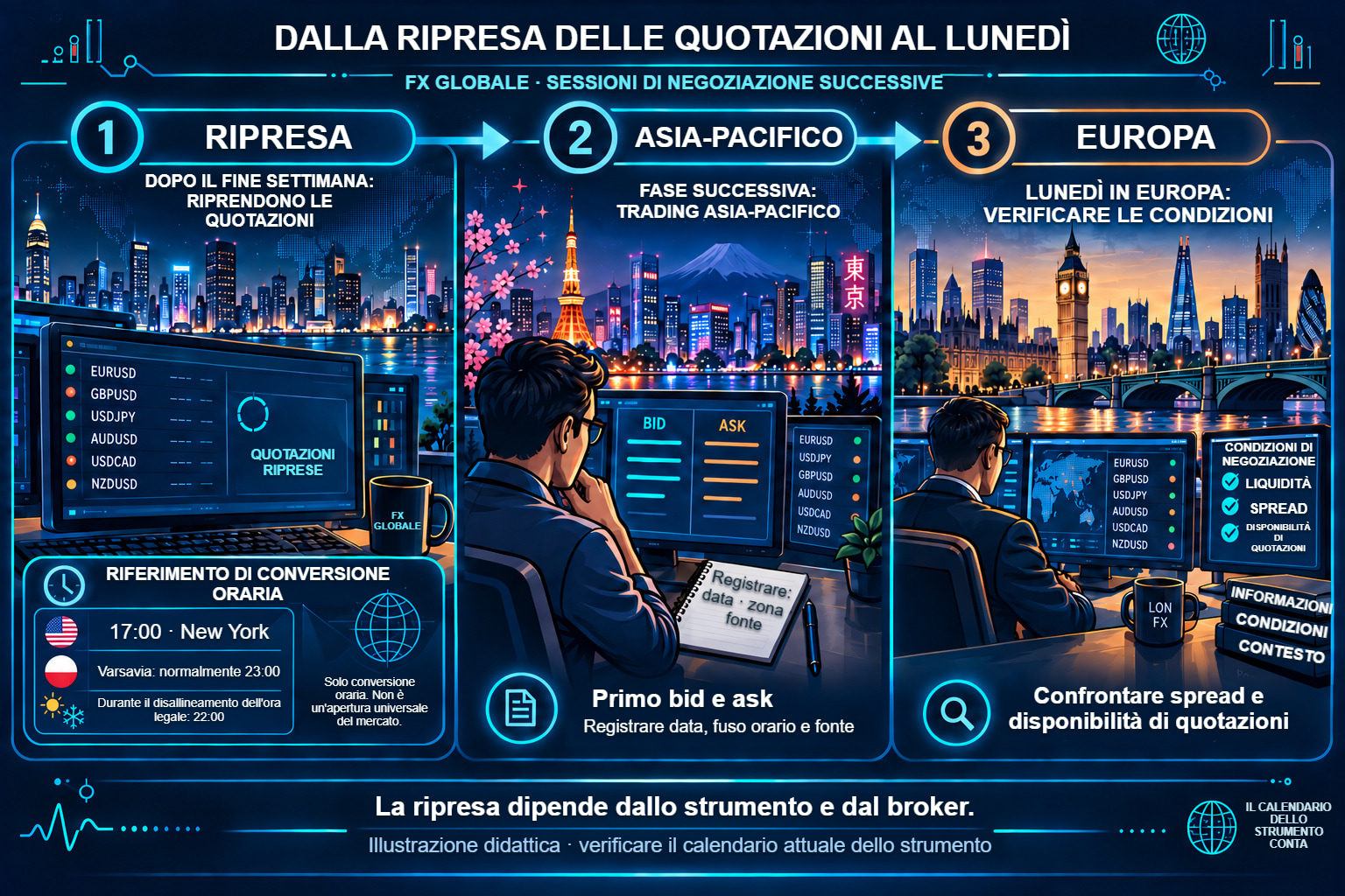 Ripresa delle quotazioni: New York, UTC, orologio locale e orari dello strumento