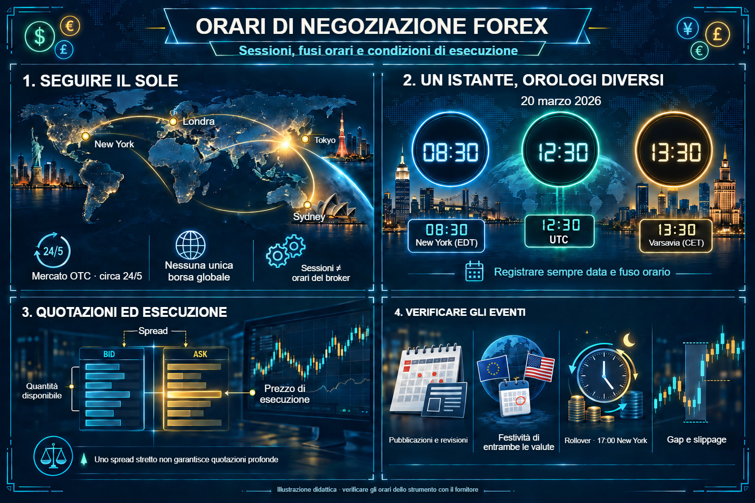 Orari di negoziazione Forex: centri finanziari, orologi, quotazioni ed esecuzione