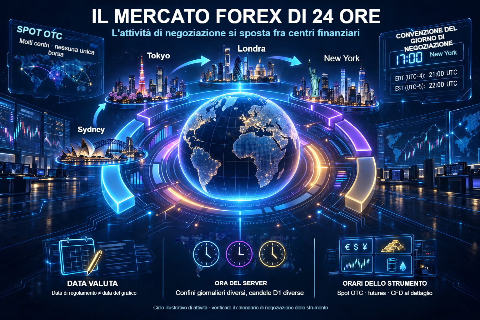 Il mercato OTC: centri finanziari, fine giornata a New York, data valuta e ora del server