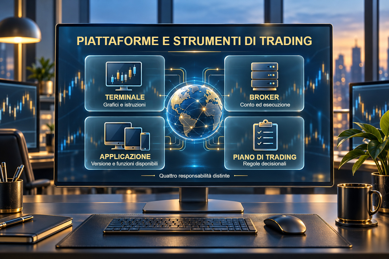 Illustrazione concettuale di quattro responsabilità negli strumenti di un trader